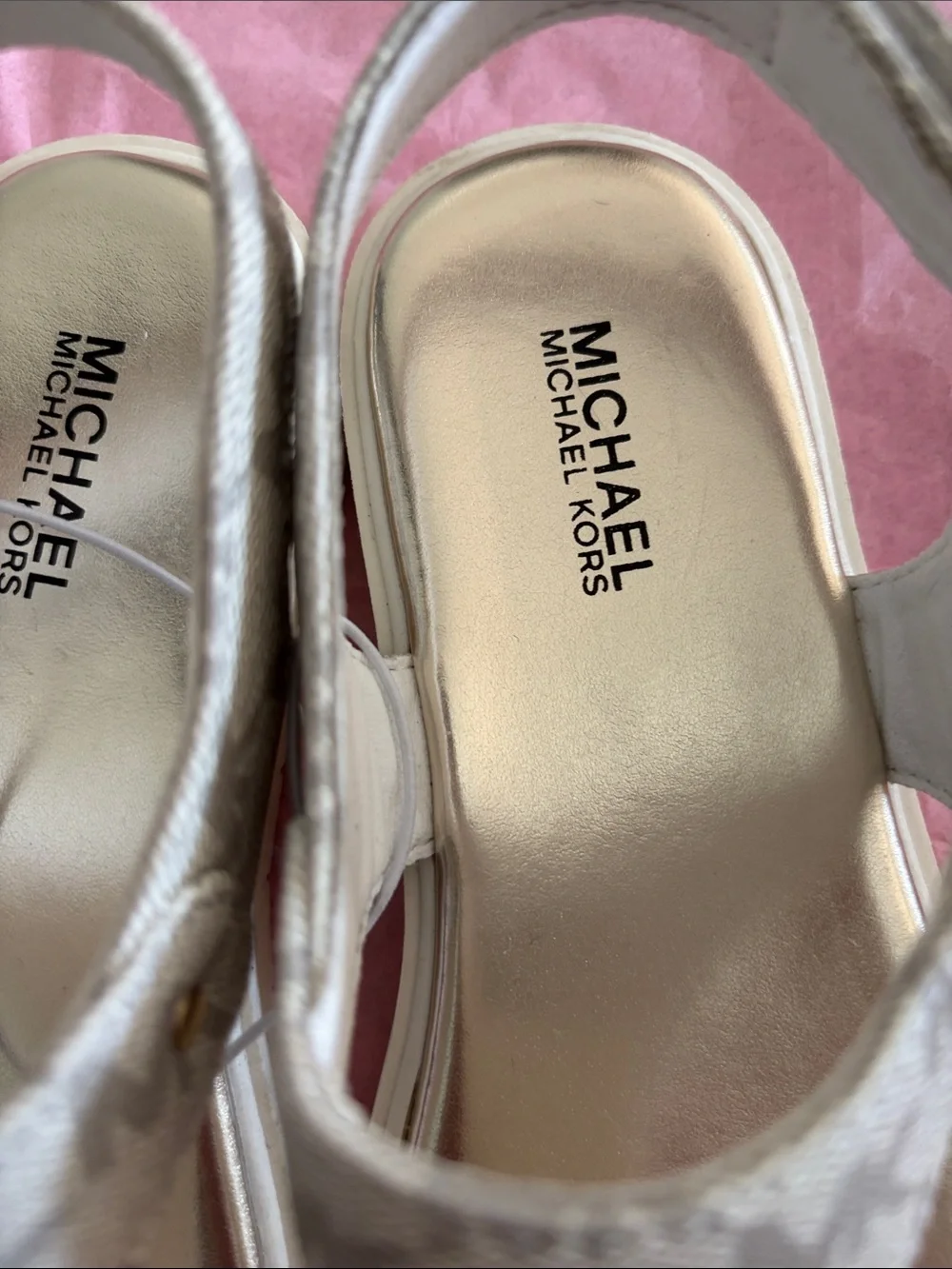 Michael Kors Gold Logo Silver-Tone Thong Sandals